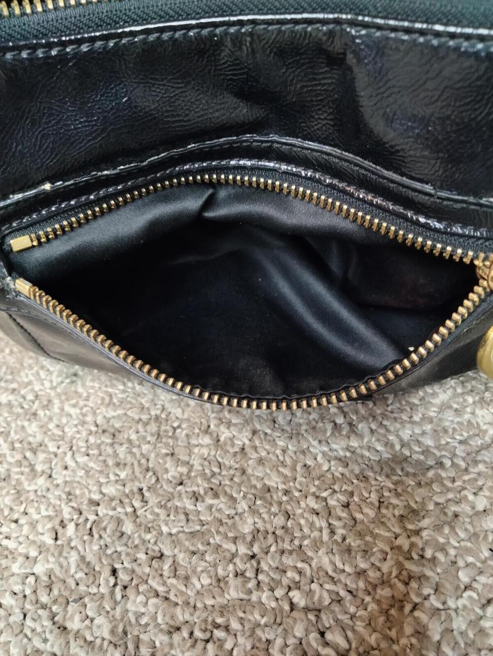 Coach Poppy Storypatch Hobo Bag Black Shimmer Leather Glam Purse F20017 - Picture 8 of 9